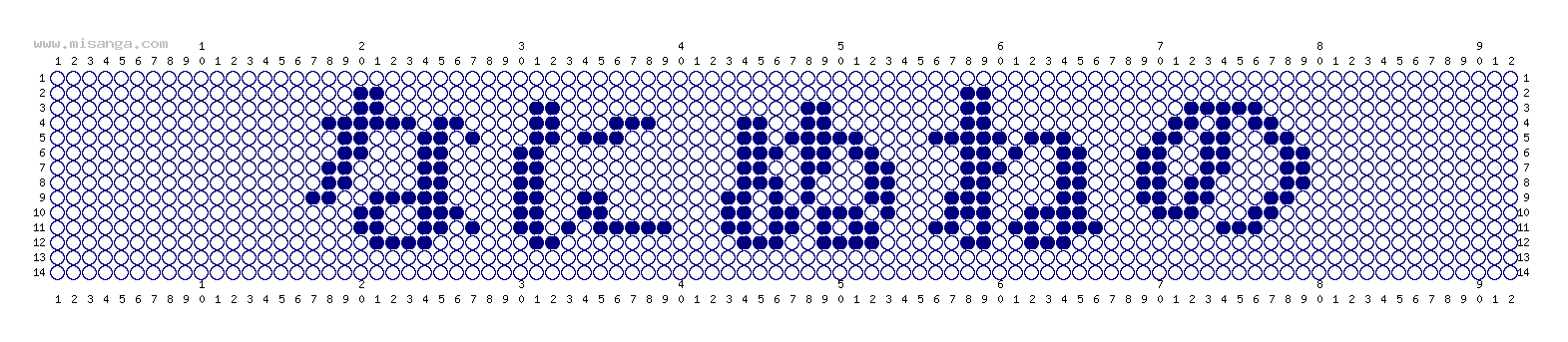 編みこみ文字ミサンガ製作図：なにぬねの