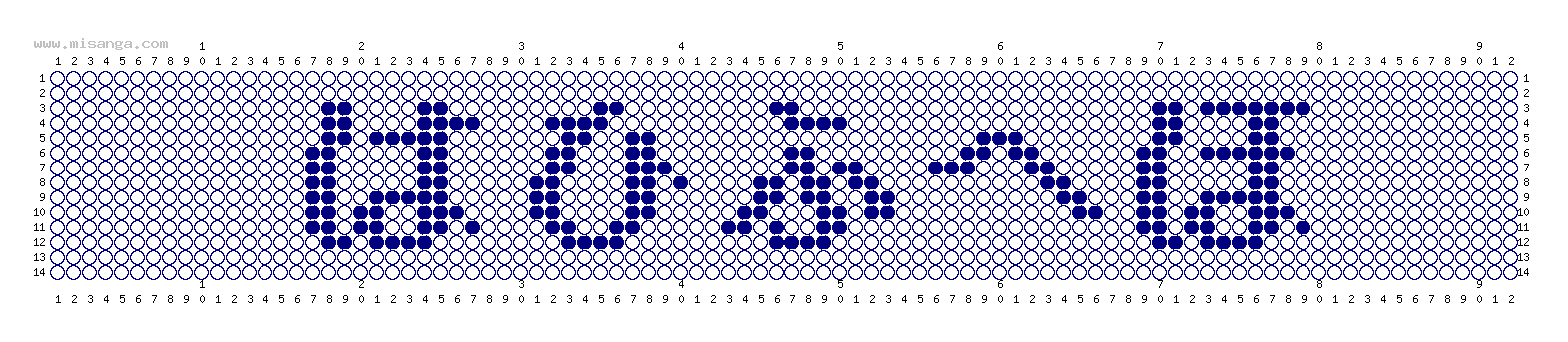 編みこみ文字ミサンガ製作図：はひふへほ