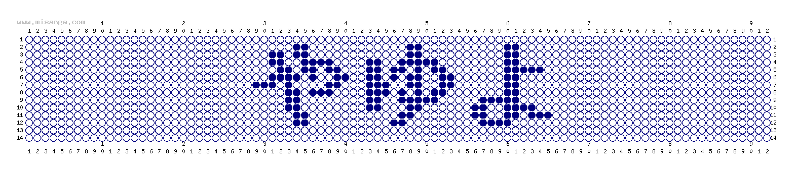 編みこみ文字ミサンガ製作図：やゆよ
