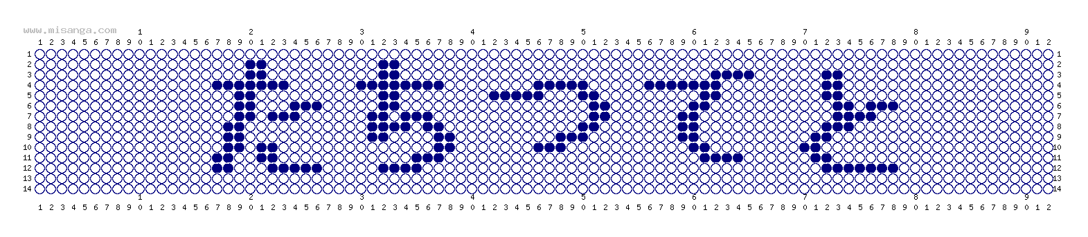 編みこみ文字ミサンガ製作図：たちつてと